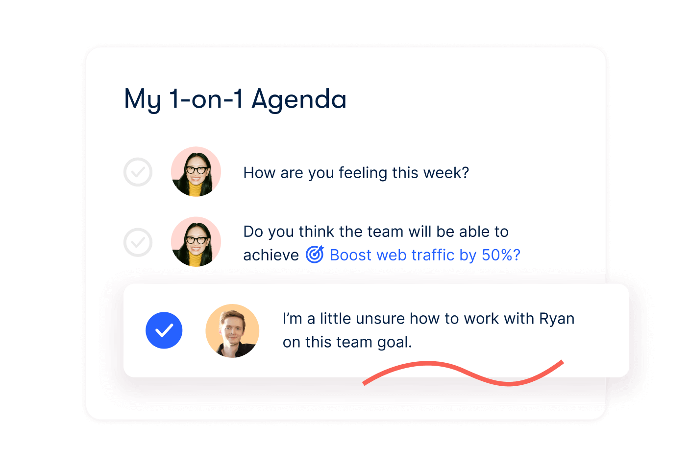 Product shot of the Shared Agenda feature in Officevibe